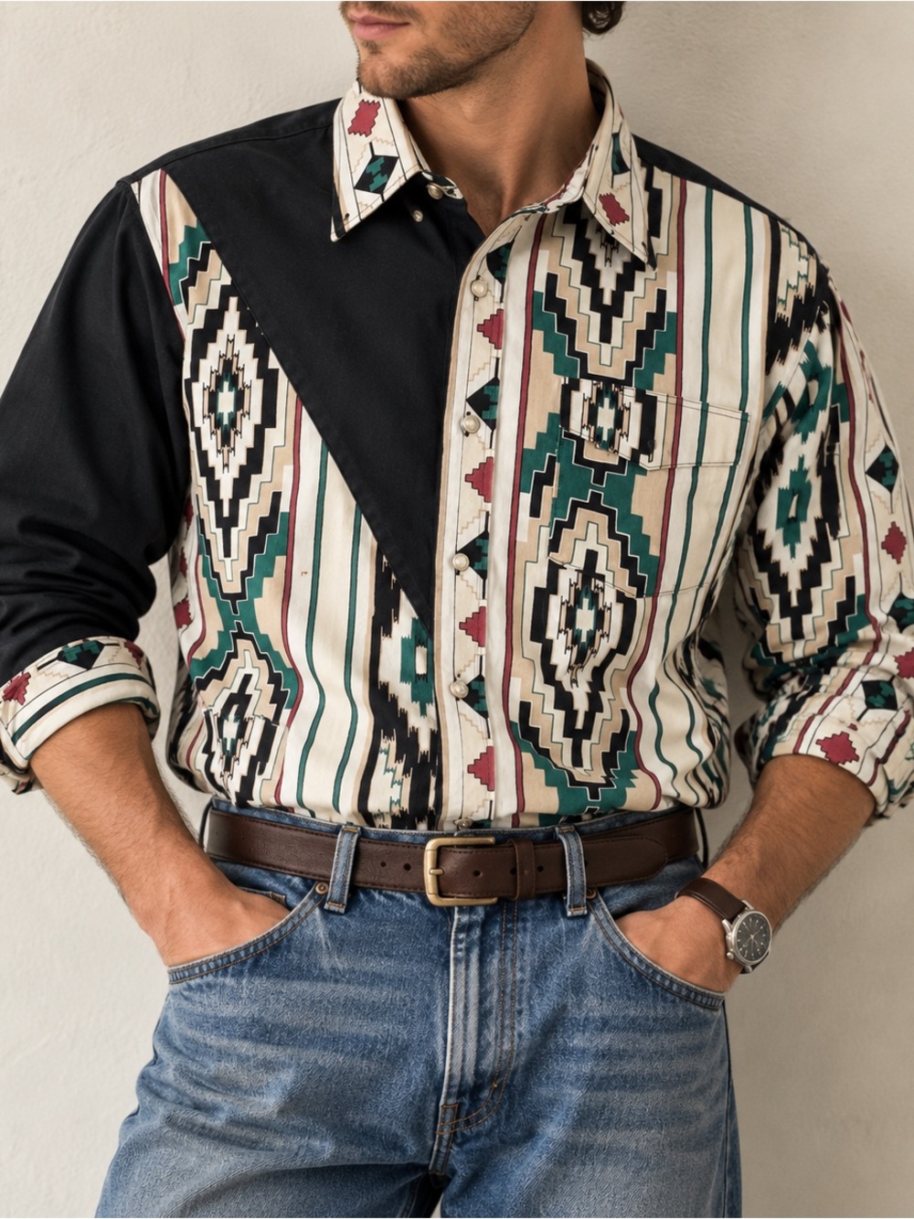 Vintage Roughrider Southwestern Western Shirt Pearl Snap